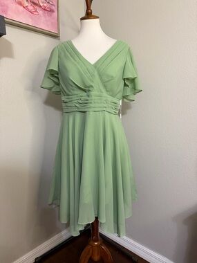 green emerald velvet dress BABARONI Short Chiffon Dress with V Neckline Dusty Sage, Dusty Sage / US0 main image 0